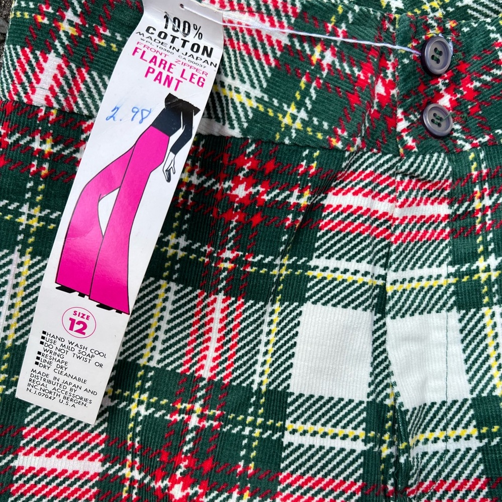 Deadstock Vintage 70s Bell Bottoms Kids Girls size 12 NWT 1970s Plaid Flares